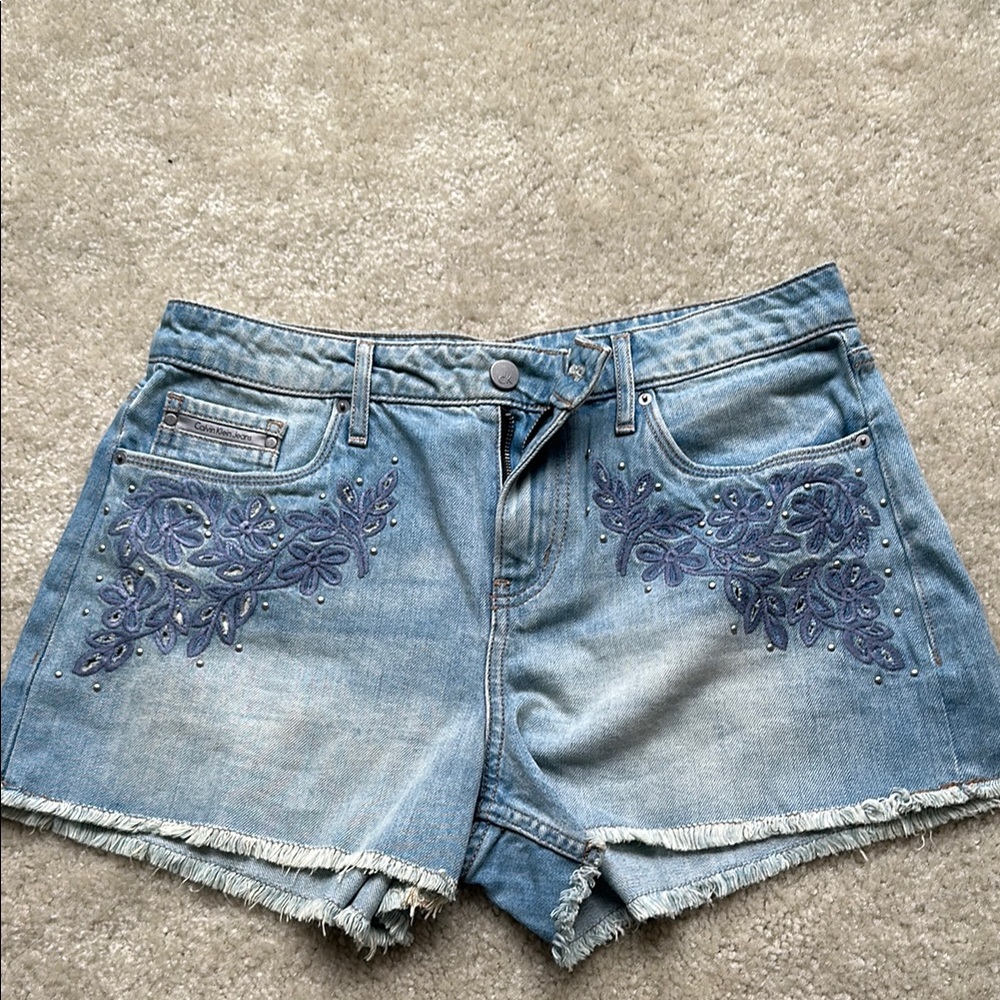 Embroidered Calvin Klein Denim Shorts